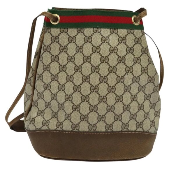 GUCCI GG Supreme Web Sherry Line Shoulder Bag PVC Beige Gold Auth - Picture 8 of 13